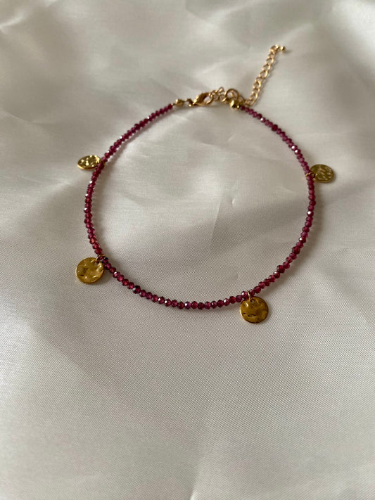 Bracelet de cheville en Grenat et pampilles
