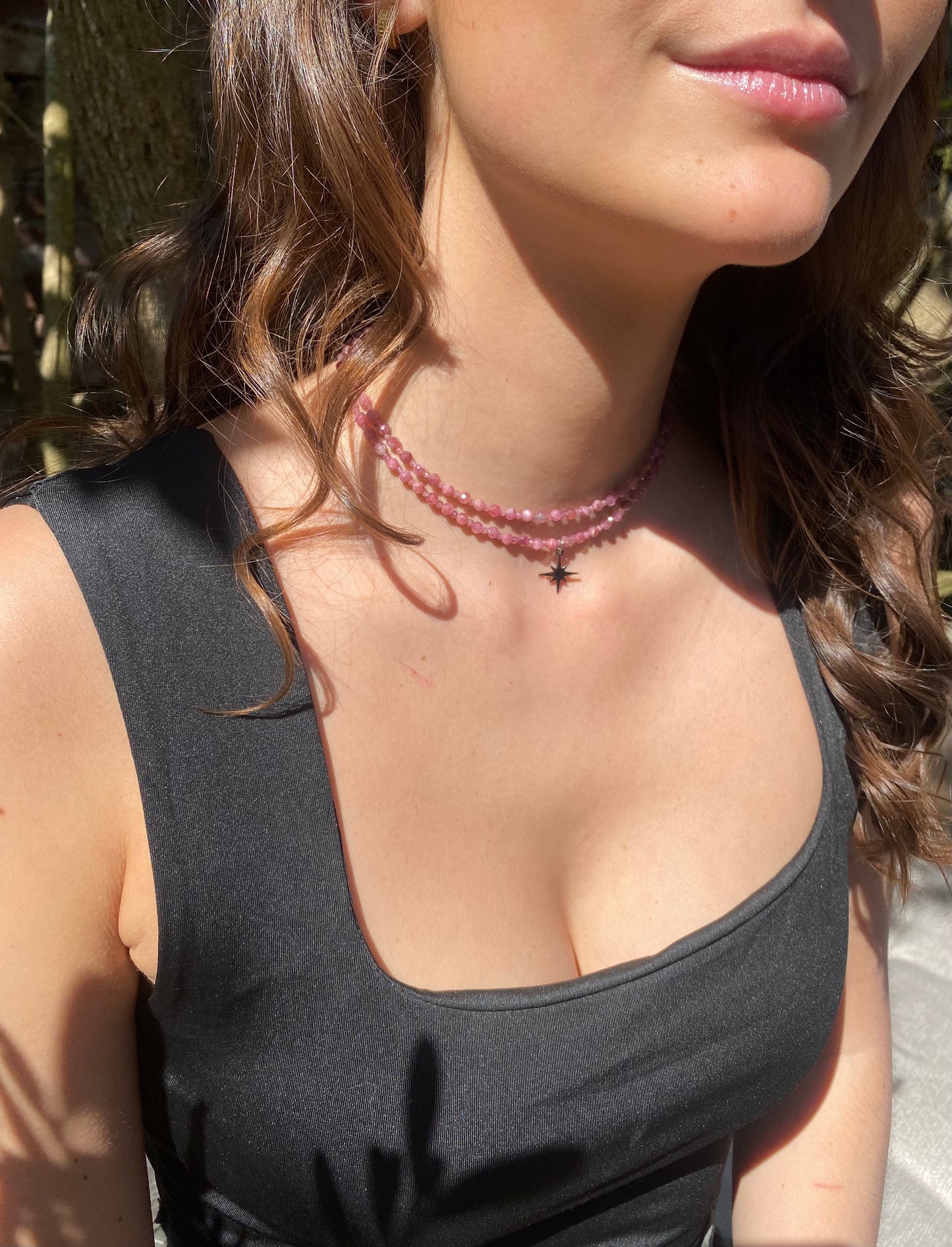 Collier double Tourmaline rose