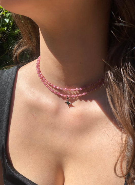 Collier double Tourmaline rose